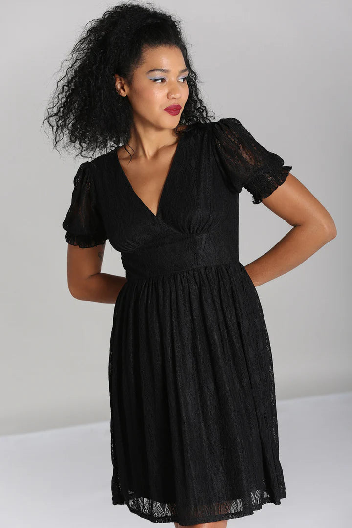 girl wearing black lace dress