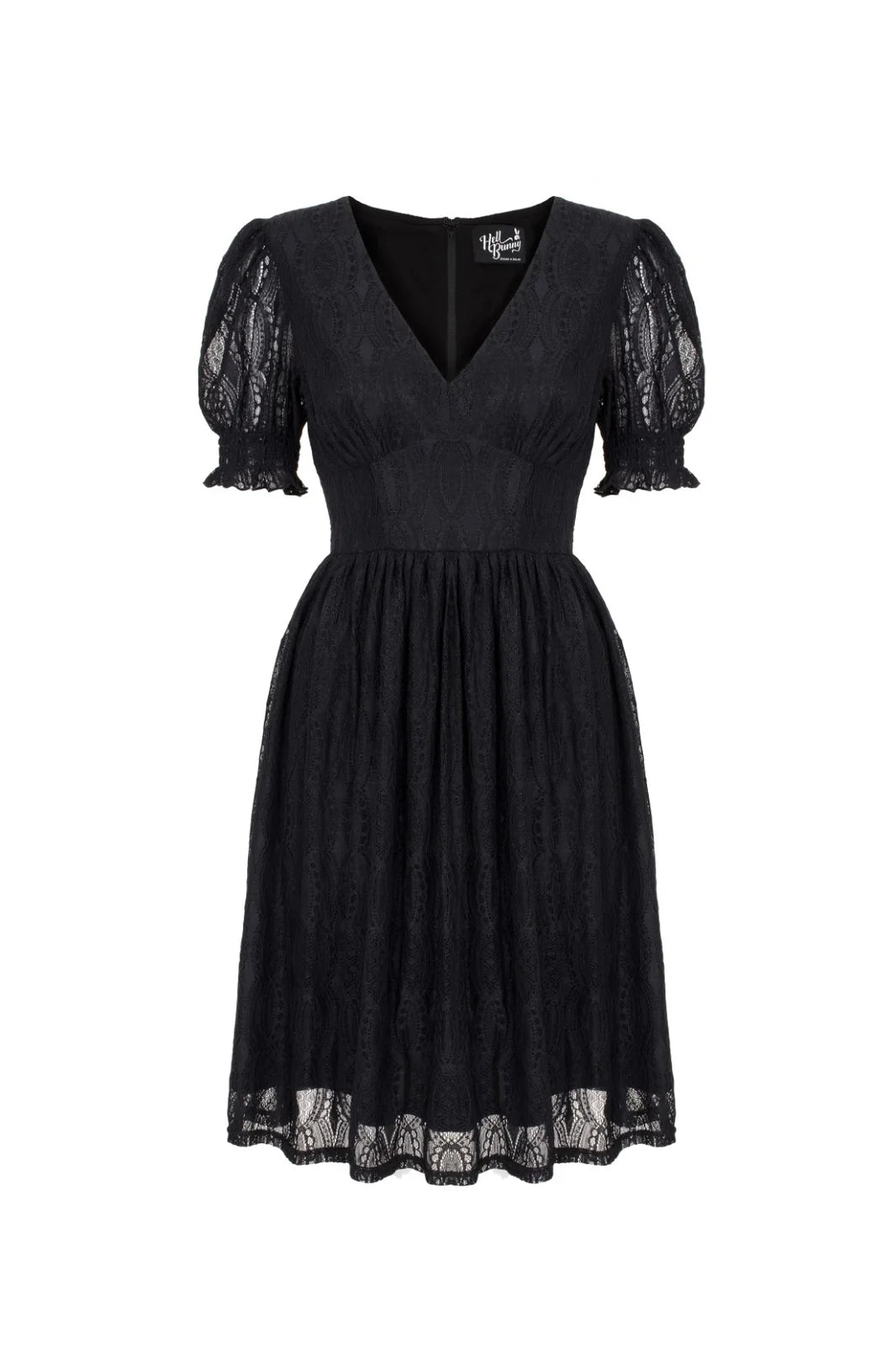 black lace dress on white background